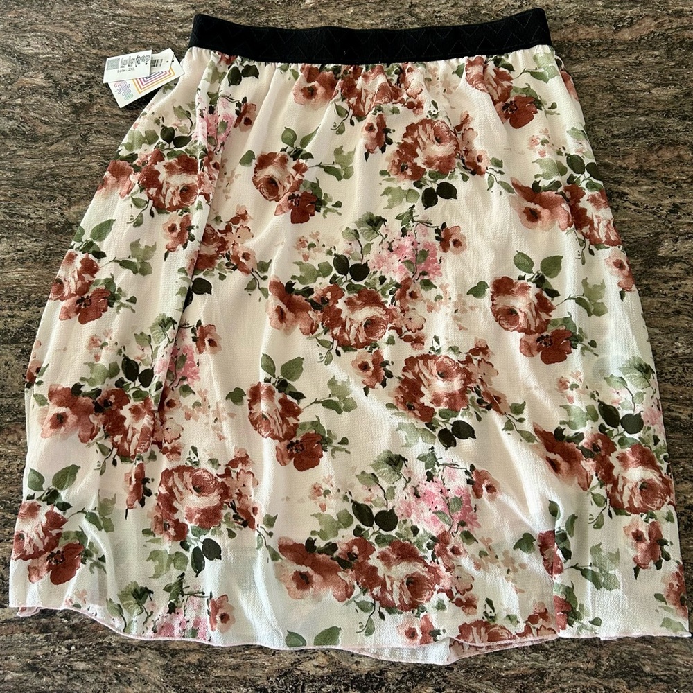LuLaRoe Floral Circle Skirt in Cream with Rose & Olive Accents